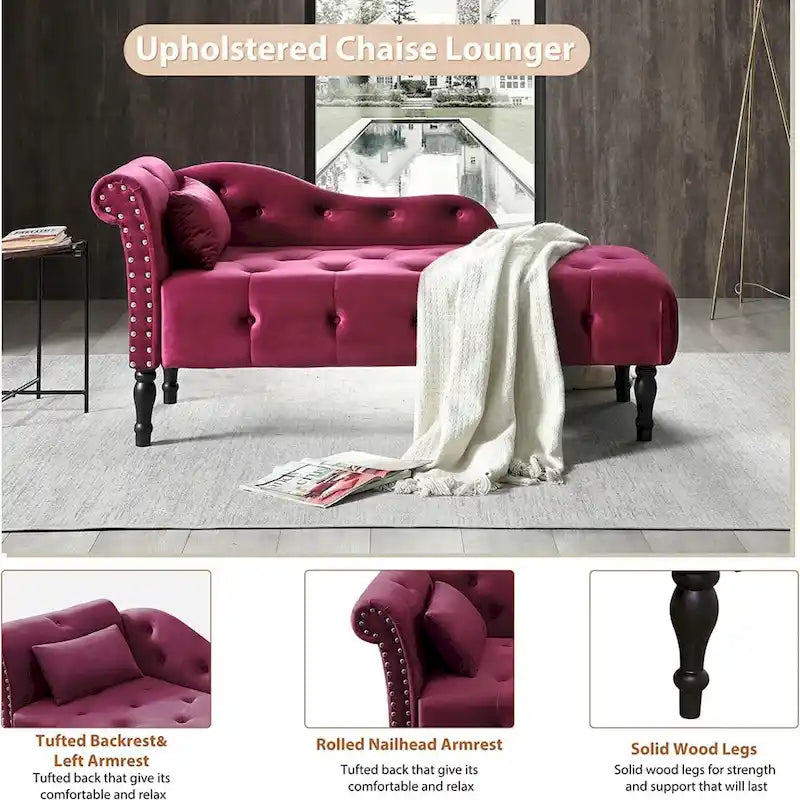 Poltrona a Sdraio in Velluto 61 con 1 Cuscino e Rivestimento con Borchie