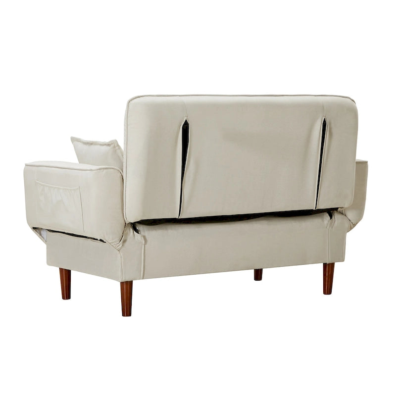 Multifunctional Sofa Bed Sleeper with 2 Pillows Beige Fabric