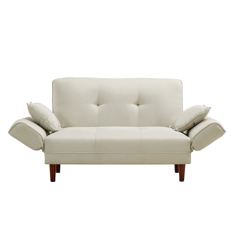 Multifunctional Sofa Bed Sleeper with 2 Pillows Beige Fabric