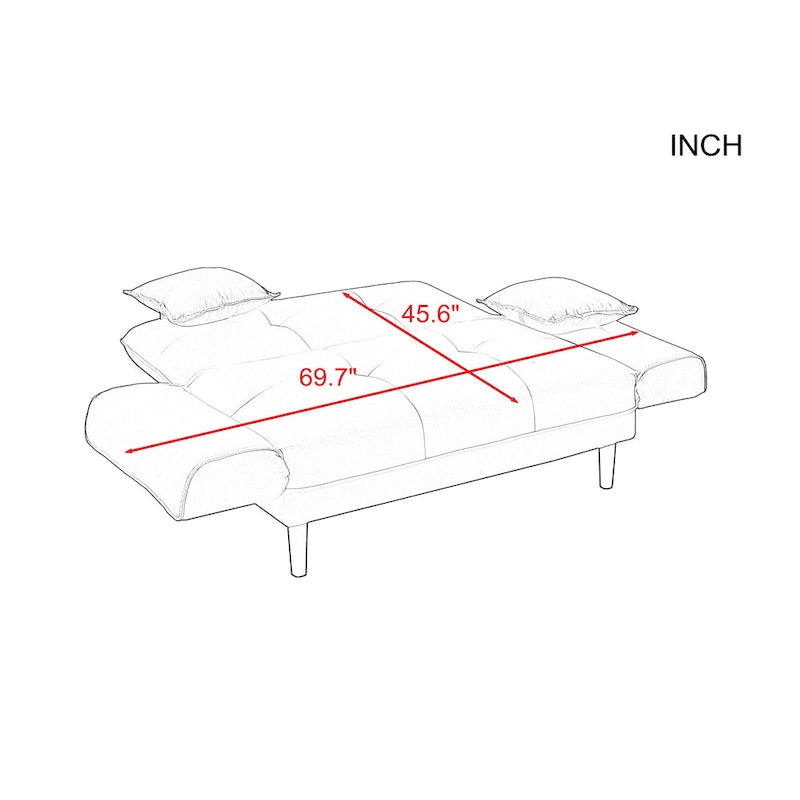 Multifunctional Sofa Bed Sleeper with 2 Pillows Beige Fabric