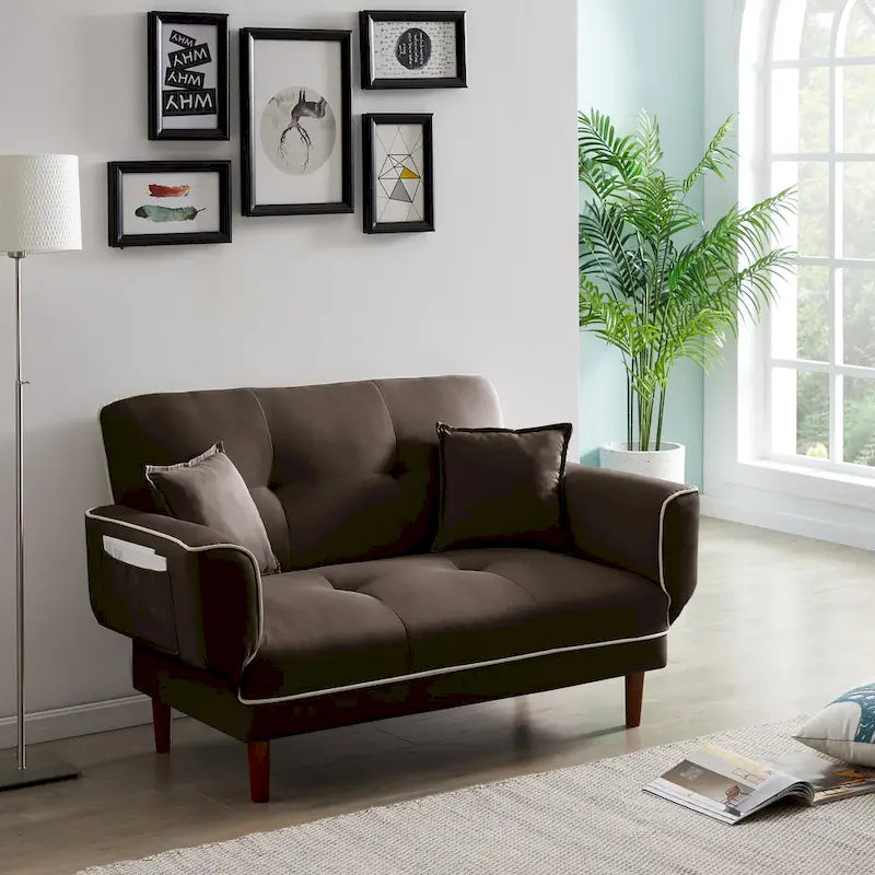 Multifunctional Sofa Bed Sleeper with 2 Pillows Beige Fabric