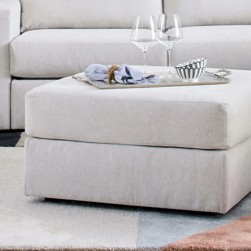 Divano modulare imbottito Flex 99 con pouf poggiapiedi paracolpi - 101 x 35 x 37