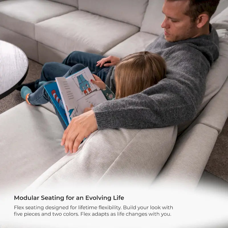 Divano modulare imbottito Flex 99 con pouf poggiapiedi paracolpi - 101 x 35 x 37