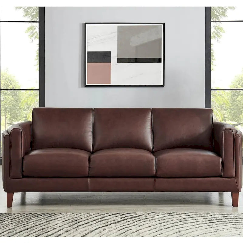 Hydeline Maui Top Grain Leather Sofa Couch With Feather, Memory Foam and Springs