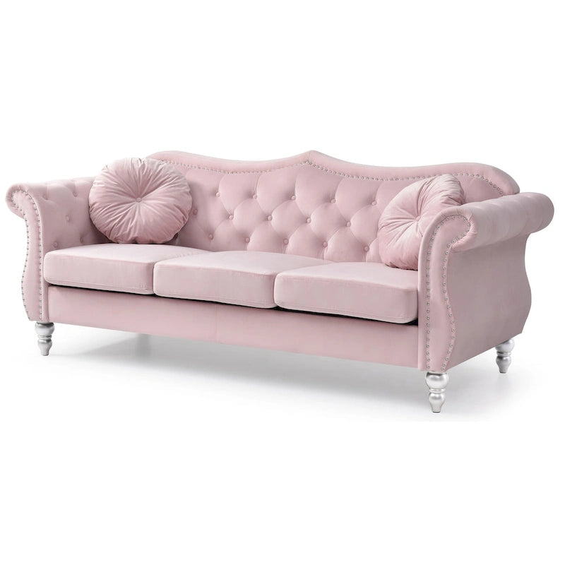 Divano a 3 posti Chesterfield Hollywood 82 pollici in velluto con 2 cuscini decorativi - 82L x 35W x 34H