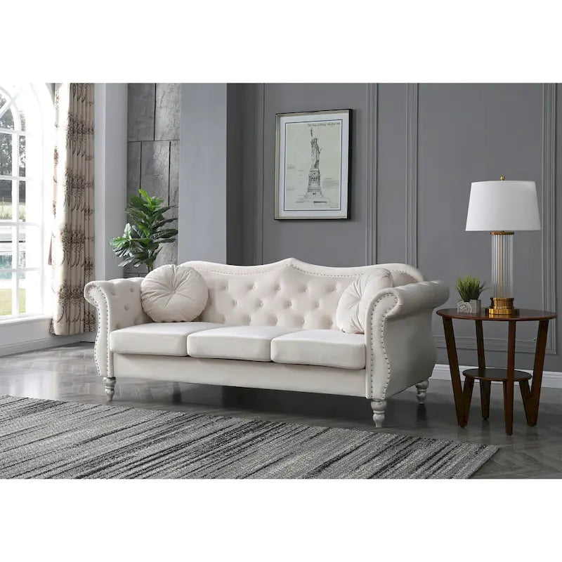 Divano a 3 posti Chesterfield Hollywood 82 pollici in velluto con 2 cuscini decorativi - 82L x 35W x 34H