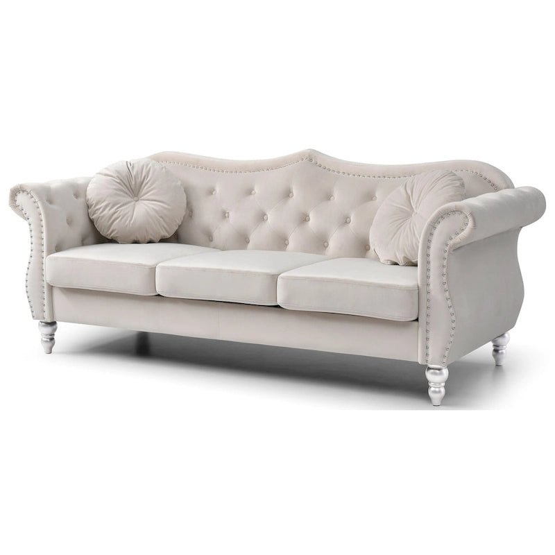 Divano a 3 posti Chesterfield Hollywood 82 pollici in velluto con 2 cuscini decorativi - 82L x 35W x 34H