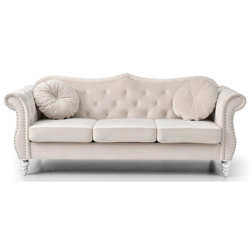 Divano a 3 posti Chesterfield Hollywood 82 pollici in velluto con 2 cuscini decorativi - 82L x 35W x 34H