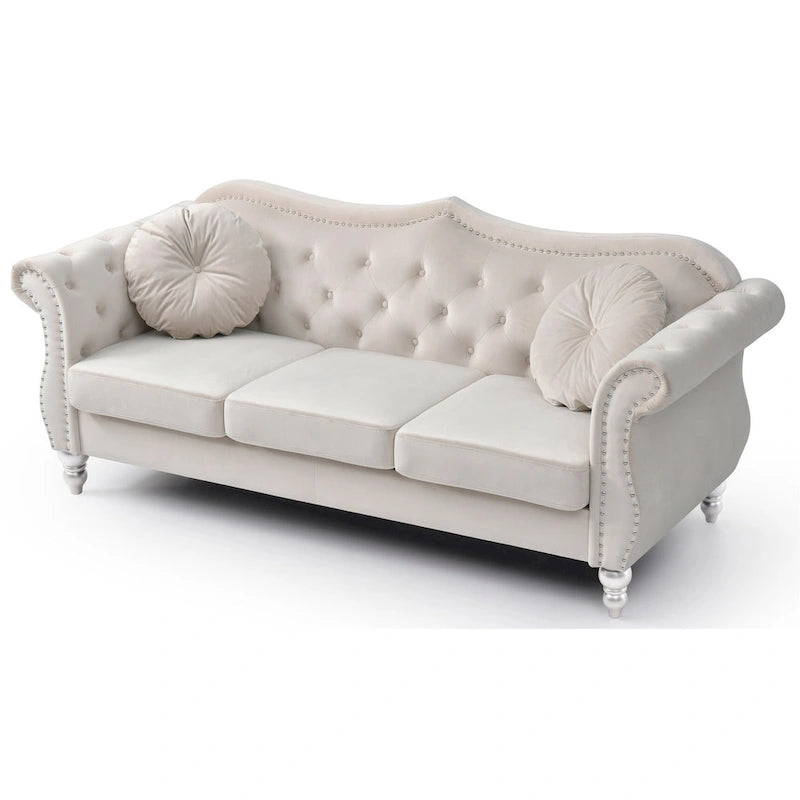 Divano a 3 posti Chesterfield Hollywood 82 pollici in velluto con 2 cuscini decorativi - 82L x 35W x 34H
