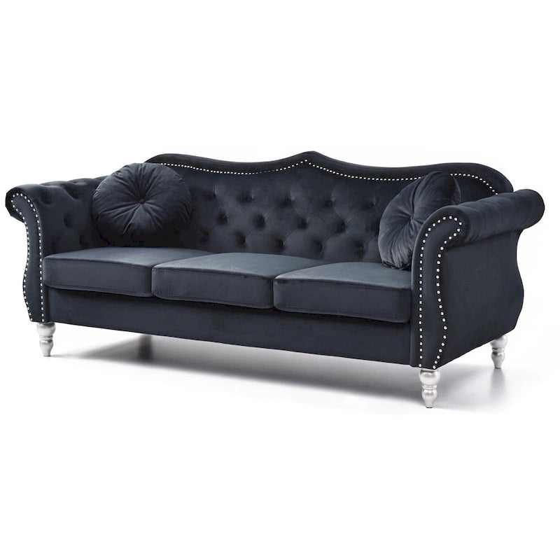 Divano a 3 posti Chesterfield Hollywood 82 pollici in velluto con 2 cuscini decorativi - 82L x 35W x 34H