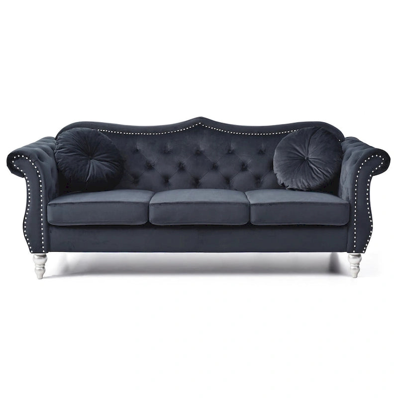 Divano a 3 posti Chesterfield Hollywood 82 pollici in velluto con 2 cuscini decorativi - 82L x 35W x 34H
