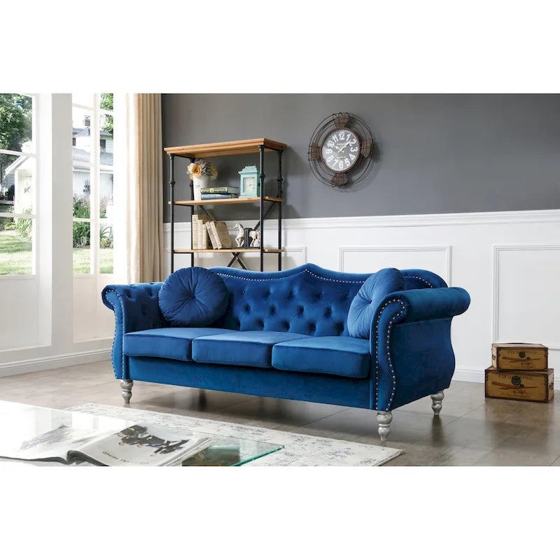 Divano a 3 posti Chesterfield Hollywood 82 pollici in velluto con 2 cuscini decorativi - 82L x 35W x 34H