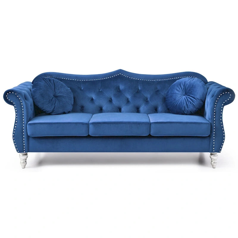 Divano a 3 posti Chesterfield Hollywood 82 pollici in velluto con 2 cuscini decorativi - 82L x 35W x 34H