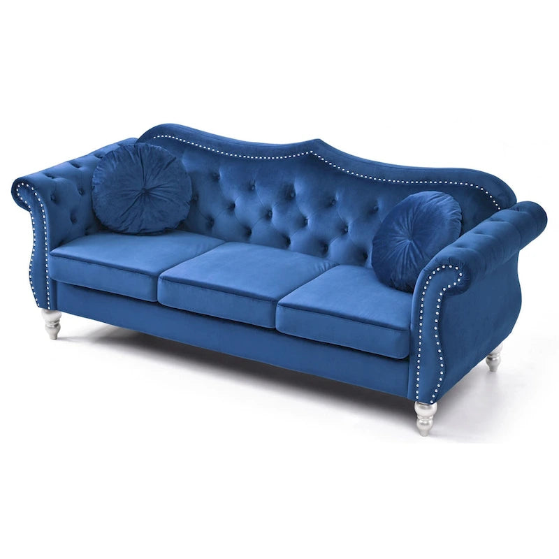 Divano a 3 posti Chesterfield Hollywood 82 pollici in velluto con 2 cuscini decorativi - 82L x 35W x 34H