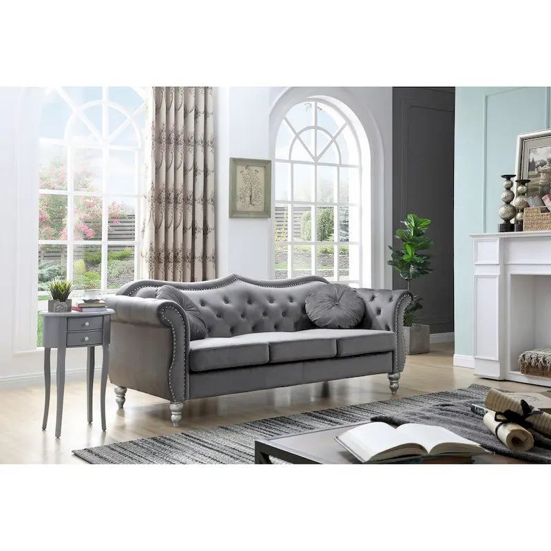 Divano a 3 posti Chesterfield Hollywood 82 pollici in velluto con 2 cuscini decorativi - 82L x 35W x 34H
