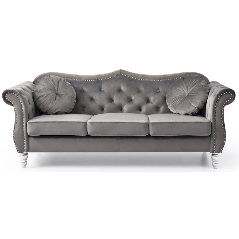 Divano a 3 posti Chesterfield Hollywood 82 pollici in velluto con 2 cuscini decorativi - 82L x 35W x 34H