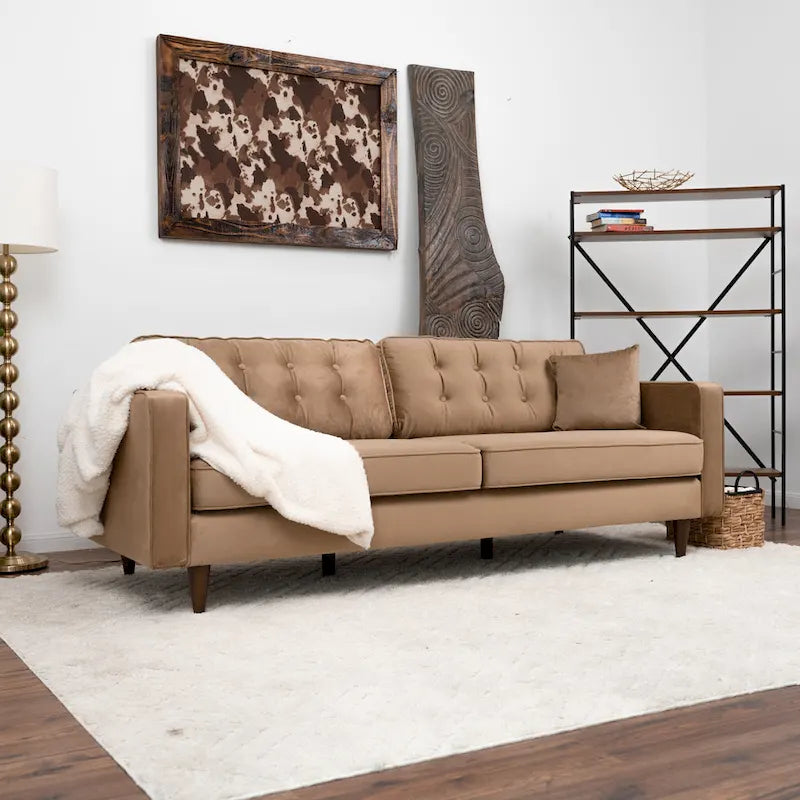 Orion Mid Century Modern Furniture Style Velvet Living Room Couch