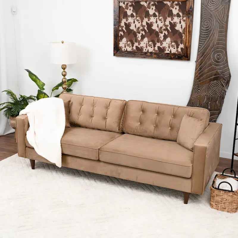 Orion Mid Century Modern Furniture Style Velvet Living Room Couch