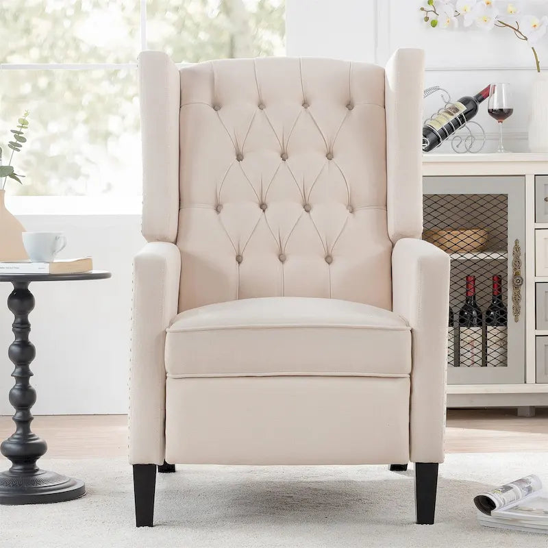 27 Wide Upholstered Manual Recliner, Wing Sofa Chair with Wood Legs