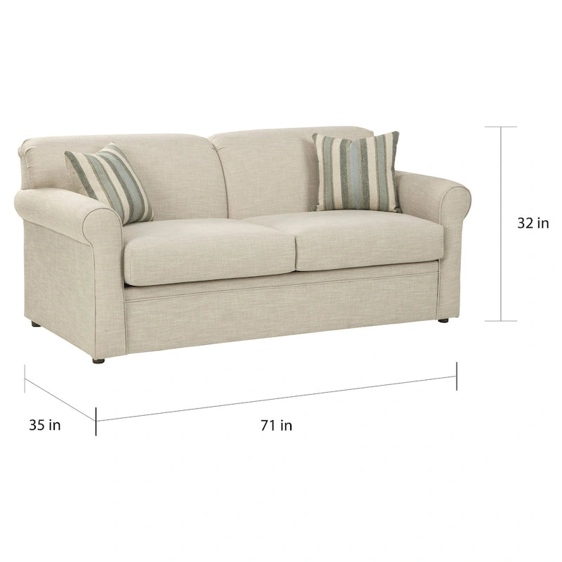 Belgian Ivory Sleeper Sofa Bed w/ Gel Memory Foam Mattress