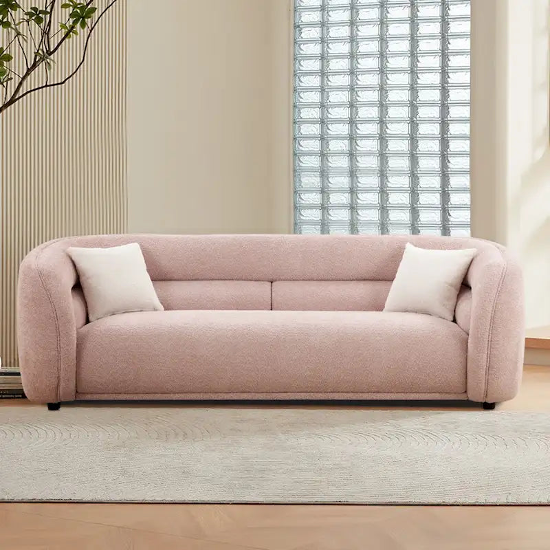Moderne eigentijdse gebogen bank van 91 inch met bekleding en 2 kussens voor de woonkamer