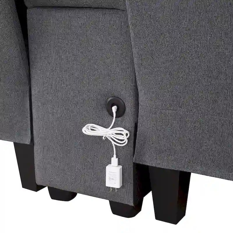 Divano imbottito con console, 2 portabicchieri e 2 porte USB con ricarica cablata o wireless