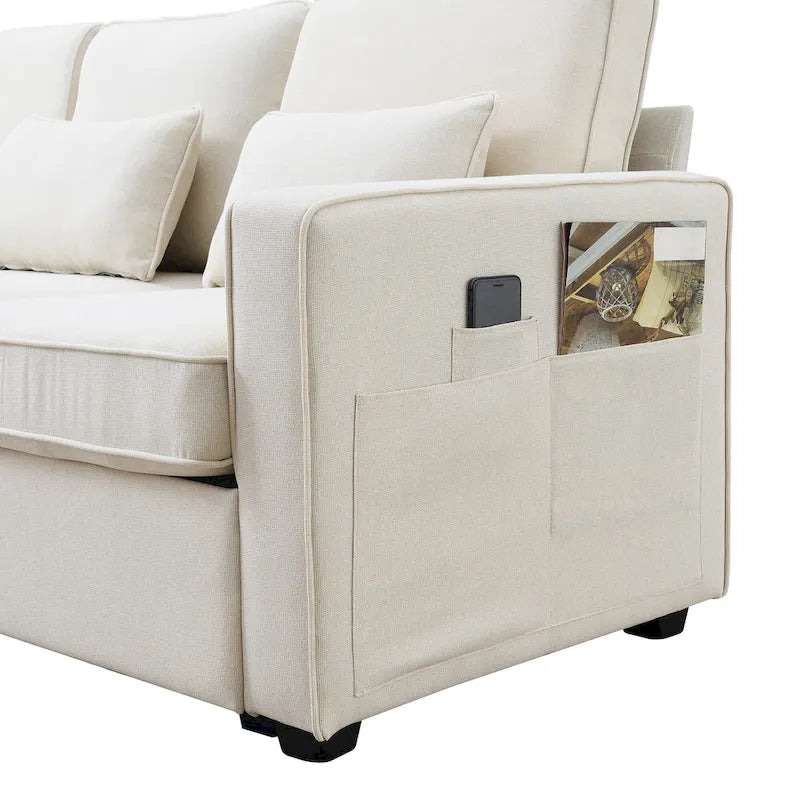 Divano imbottito con console, 2 portabicchieri e 2 porte USB con ricarica cablata o wireless