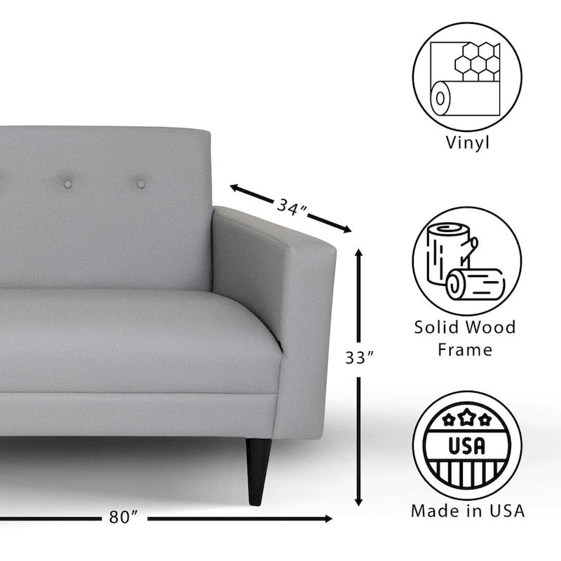 Coast to Coast Sofas Mid Century Modern 3 Seater Sofa Faux Leather Solid Wood Frame Upholstered