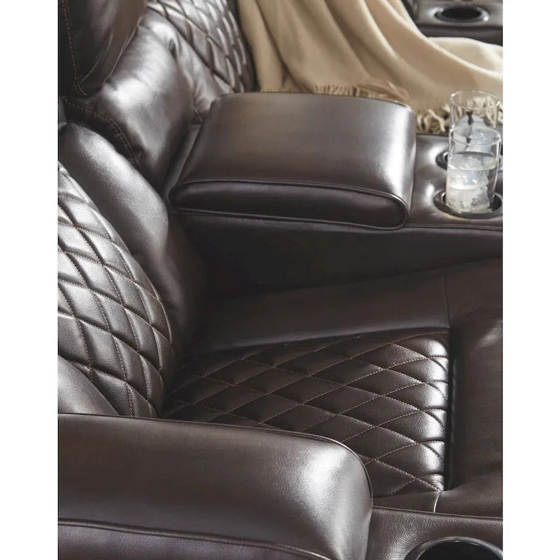 Divano Reclinabile Elettrico in Similpelle Marrone Cioccolato Warnerton - 84 L x 38 P x 44 H
