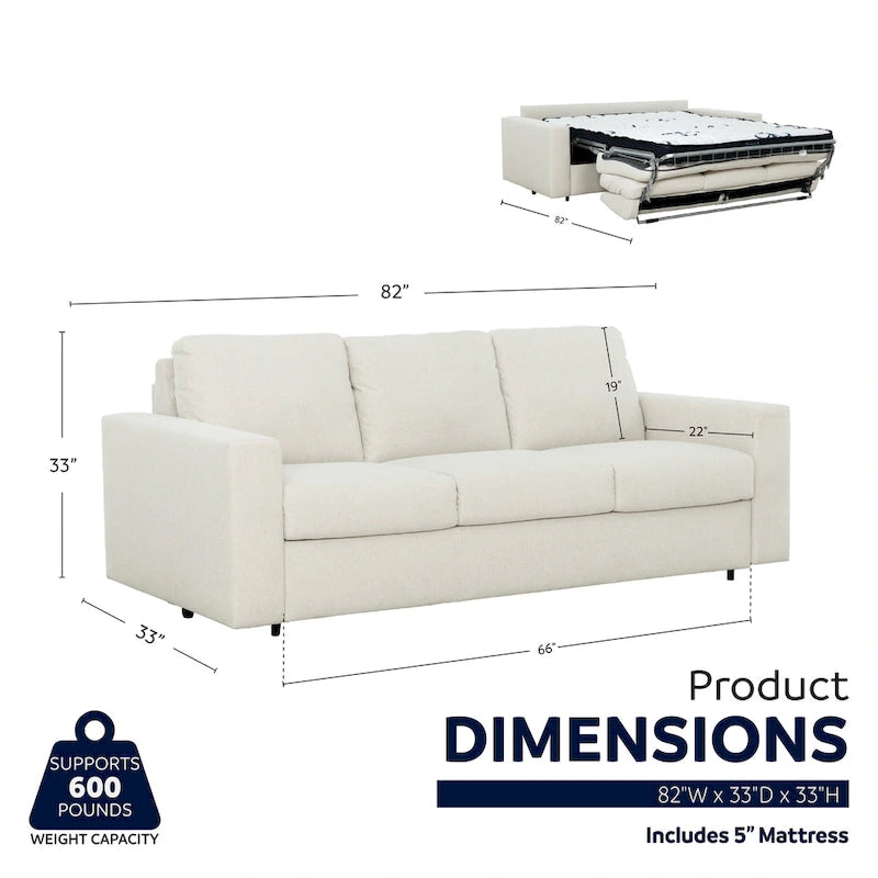 Divano letto matrimoniale Stearns & Foster Paolo da 82 pollici con materasso in memory foam da 5 pollici