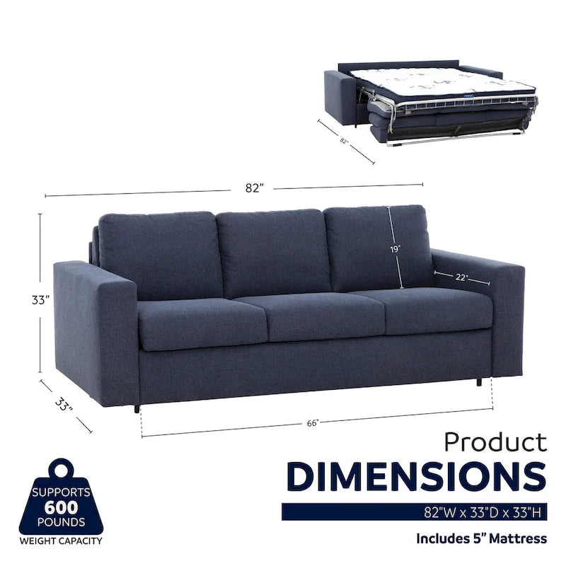 Divano letto matrimoniale Stearns & Foster Paolo da 82 pollici con materasso in memory foam da 5 pollici