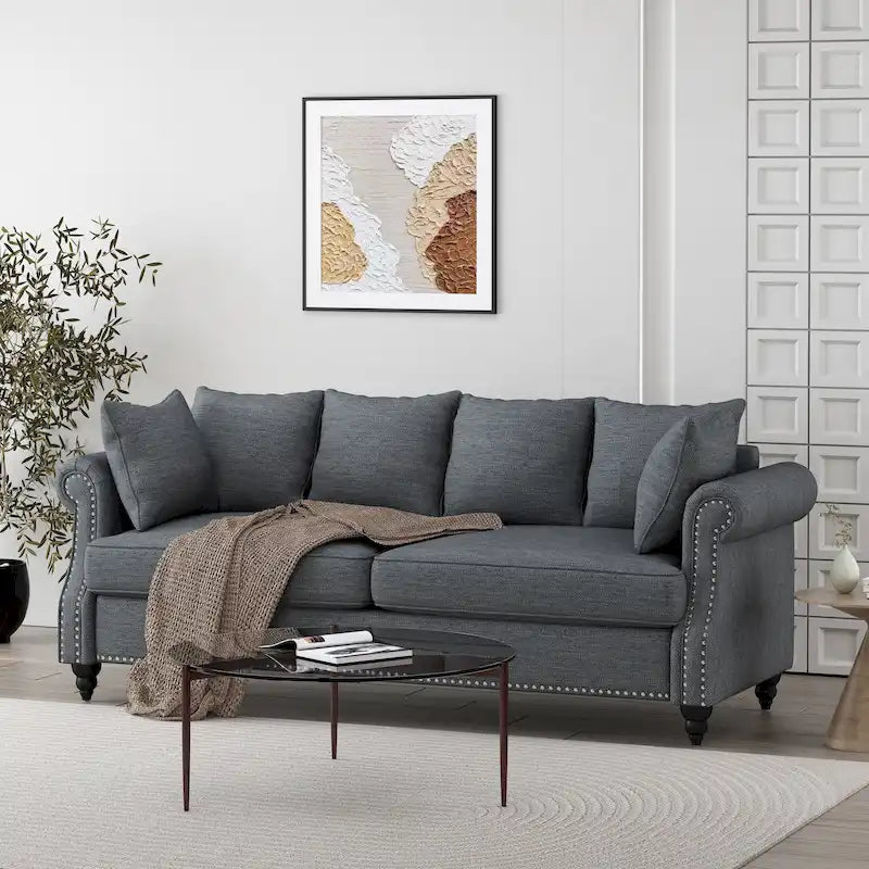 Manbow stoffen 3-zitsbank met kussenrug en spijkerkoprand, van Christopher Knight Home
