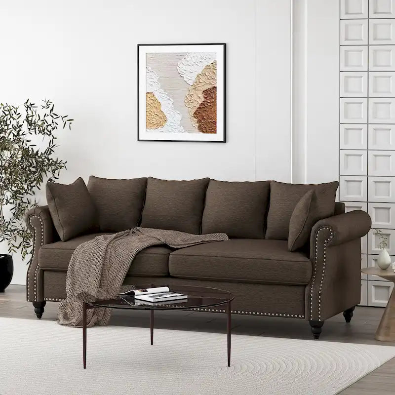Manbow stoffen 3-zitsbank met kussenrug en spijkerkoprand, van Christopher Knight Home