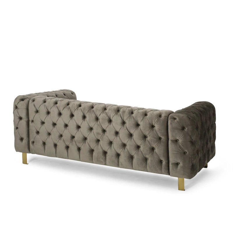 Keyser Modern Glam Tufted Velvet 3 Seater Sofa by Christopher Knight Home - 83.75 L x 34.50 W x 27.25 H