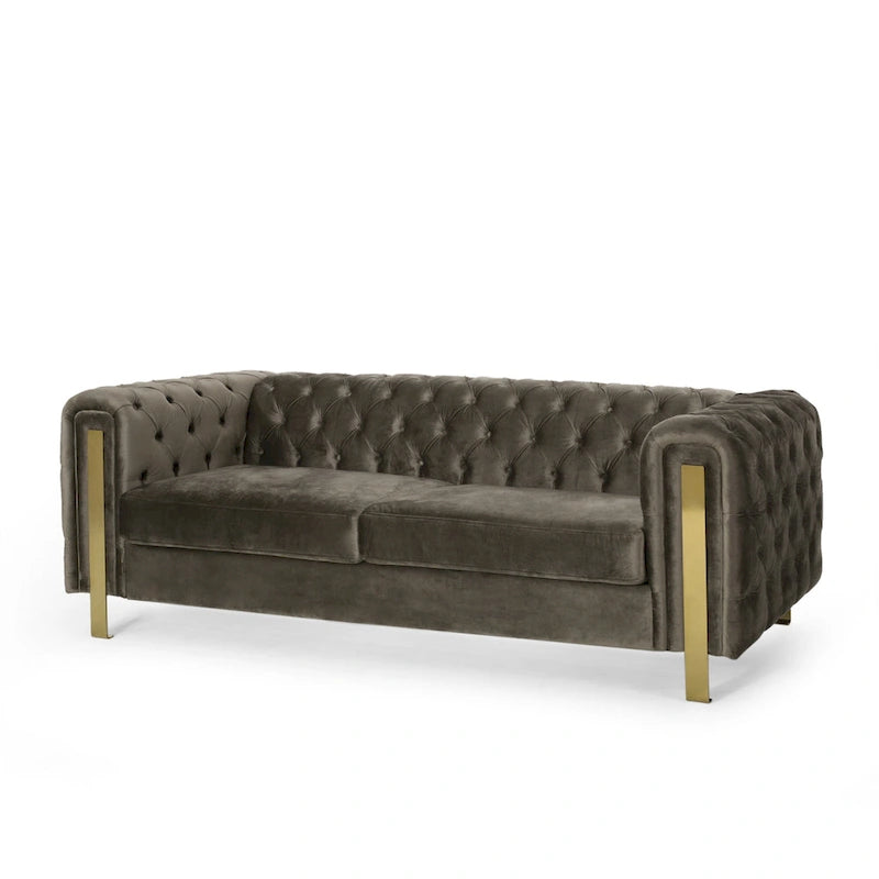 Keyser Modern Glam Tufted Velvet 3 Seater Sofa by Christopher Knight Home - 83.75 L x 34.50 W x 27.25 H