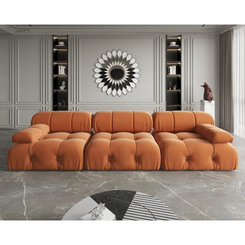 Omkeerbare modulaire fluwelen 3-zitsbank
