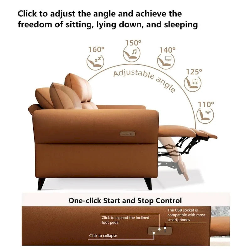 Divano reclinabile elettrico in similpelle vegana 112,5" con porta USB di ricarica