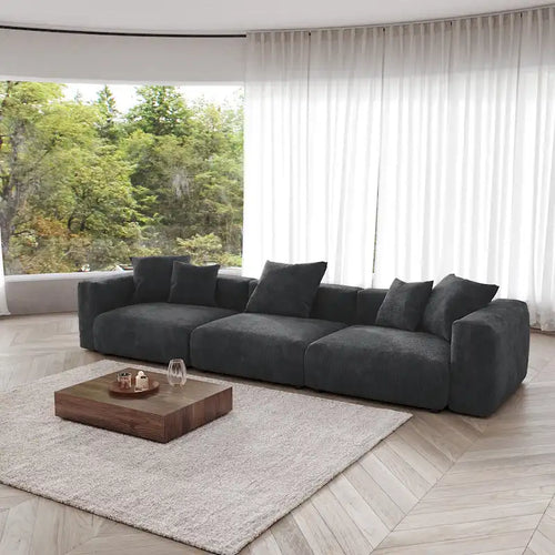 Καναπές 143 inch με βαθύ κάθισμα και 5 μαξιλάρια, καναπές 3 θέσεων με κοτλέ ύφασμα, μοντέρνοι καναπέδες για το σαλόνι