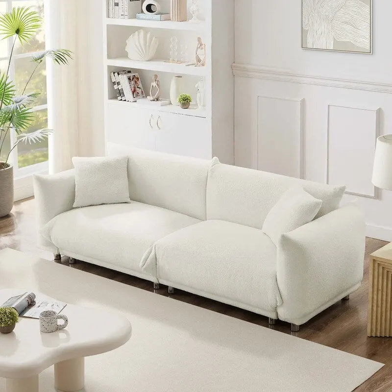 86.5 Teddy Velvet Divano Grande a Pane con Cuscini Bianco