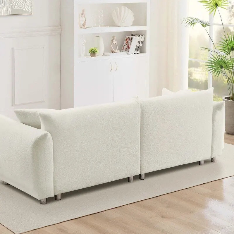 86.5 Teddy Velvet Divano Grande a Pane con Cuscini Bianco