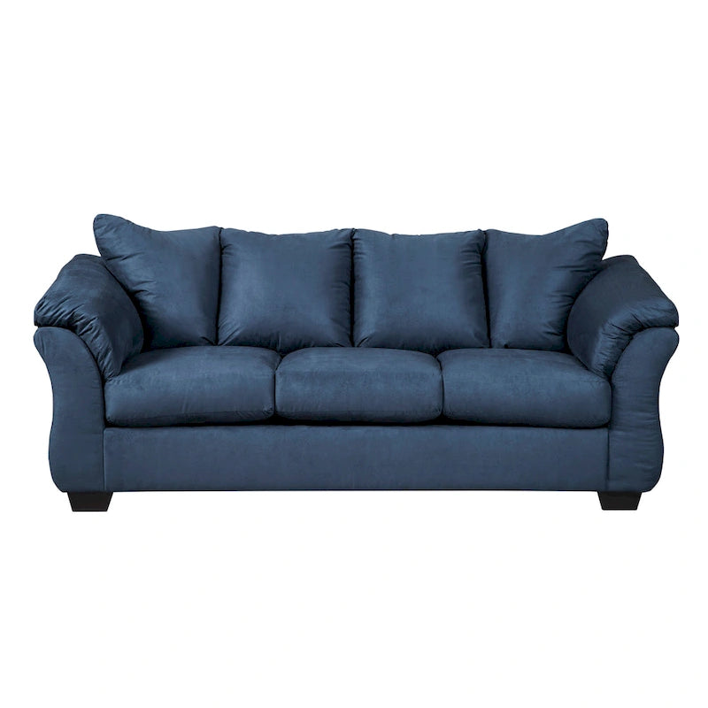 Divano Aruca Navy Blue in microfibra con cuscini per schienale
