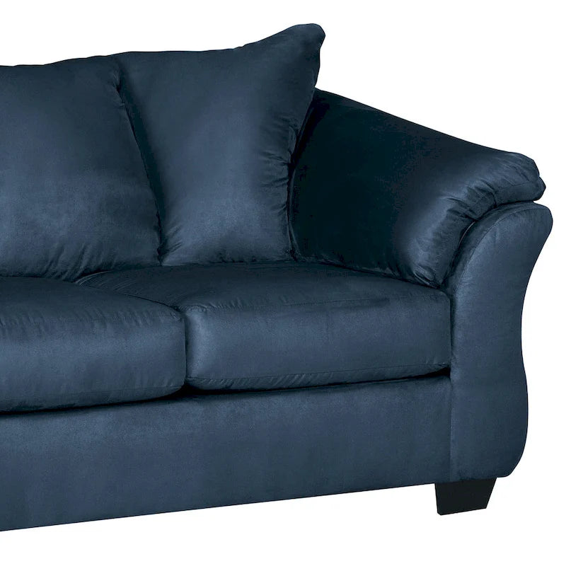 Divano Aruca Navy Blue in microfibra con cuscini per schienale