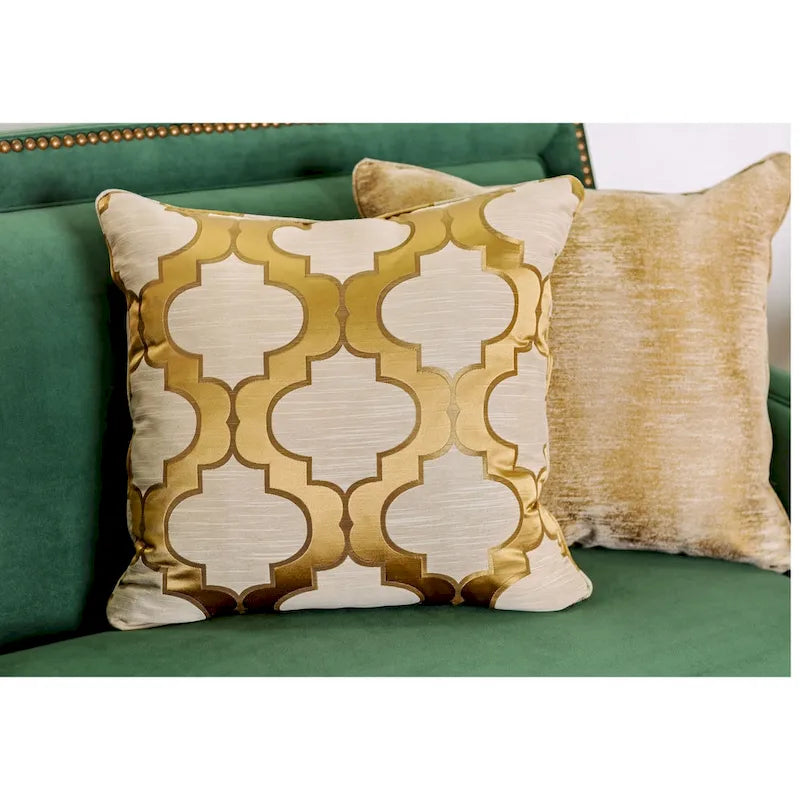 Divano a due posti Yaur in tessuto verde di transizione con borchie di Furniture of America