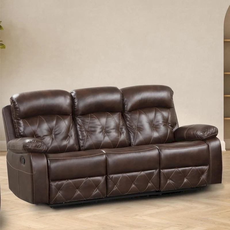 Divano Reclinabile in Pelle Traspirante Owen Brown con Cuciture a Diamante
