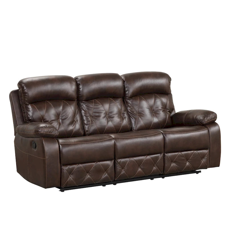 Divano Reclinabile in Pelle Traspirante Owen Brown con Cuciture a Diamante