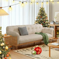 Divano moderno JASIWAY a 3 posti imbottito in cotone e lino, beige