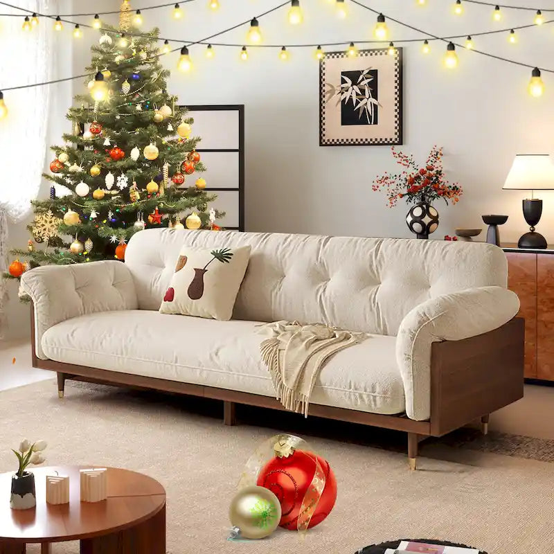 Divano moderno JASIWAY a 3 posti imbottito in cotone e lino, beige