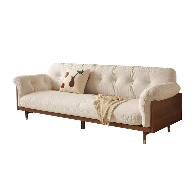 Divano moderno JASIWAY a 3 posti imbottito in cotone e lino, beige