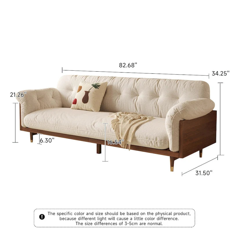 Divano moderno JASIWAY a 3 posti imbottito in cotone e lino, beige