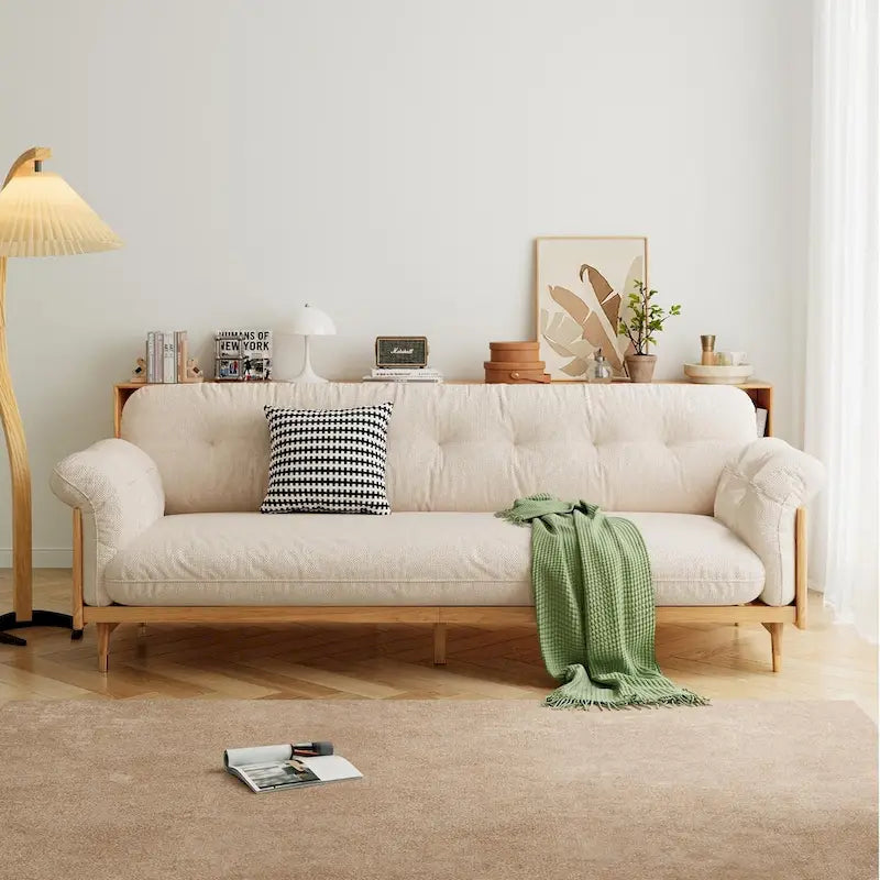Divano moderno JASIWAY a 3 posti imbottito in cotone e lino, beige